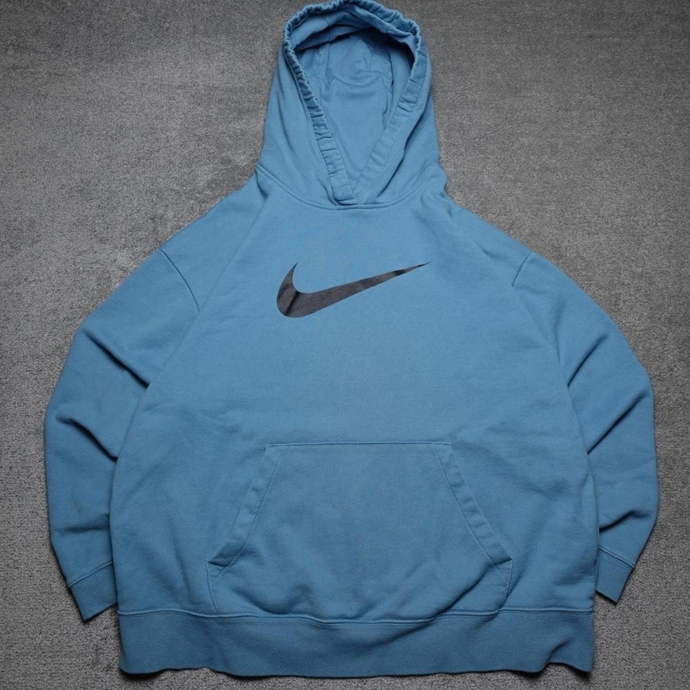 Nike Swoosh Hoodie Cerulean Blue Women's/Unisex L Oversized Fit Double Swoosh - Picture 8 of 8